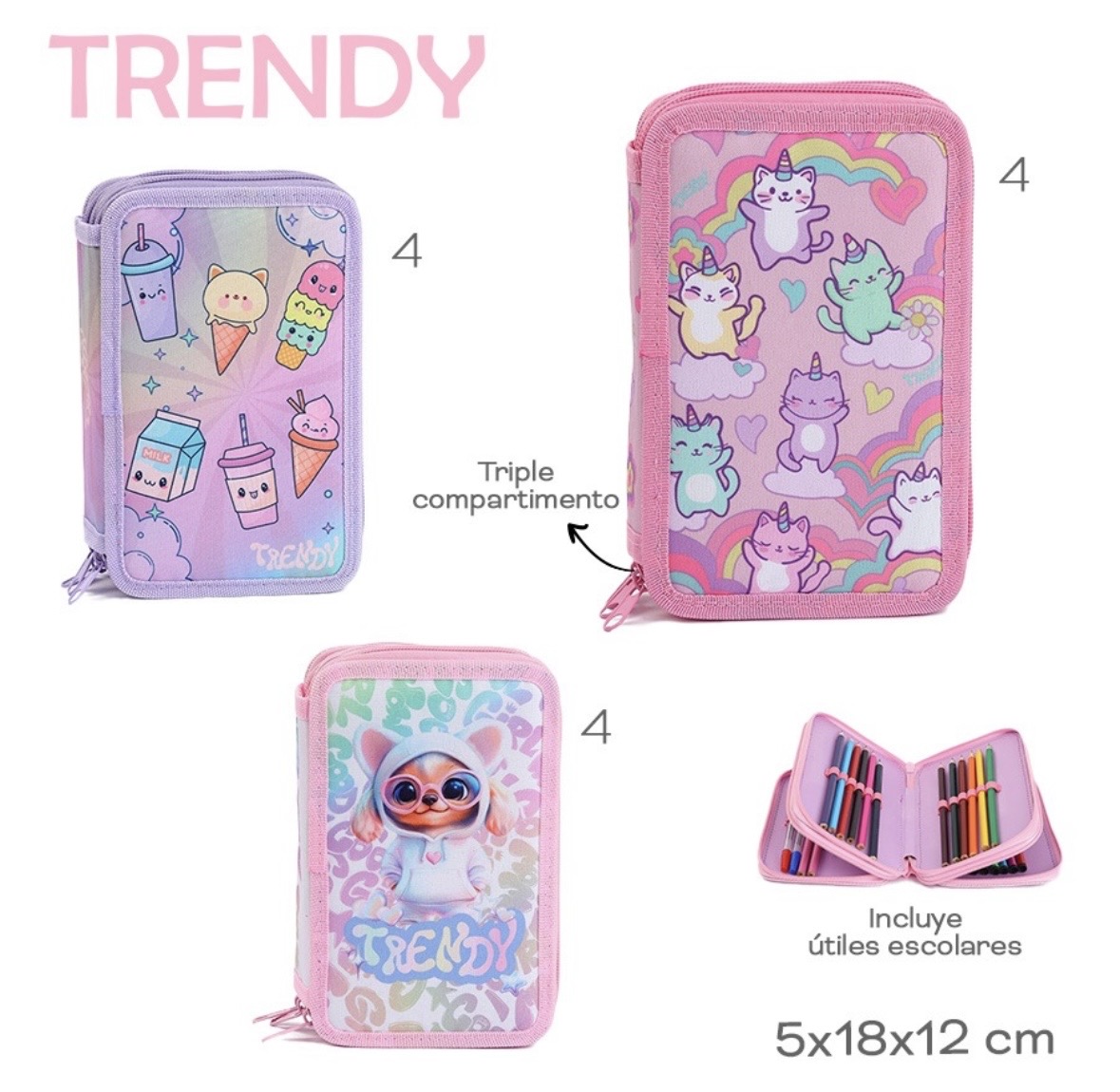 CARTUCHERA TRENDY 3 CIERRES