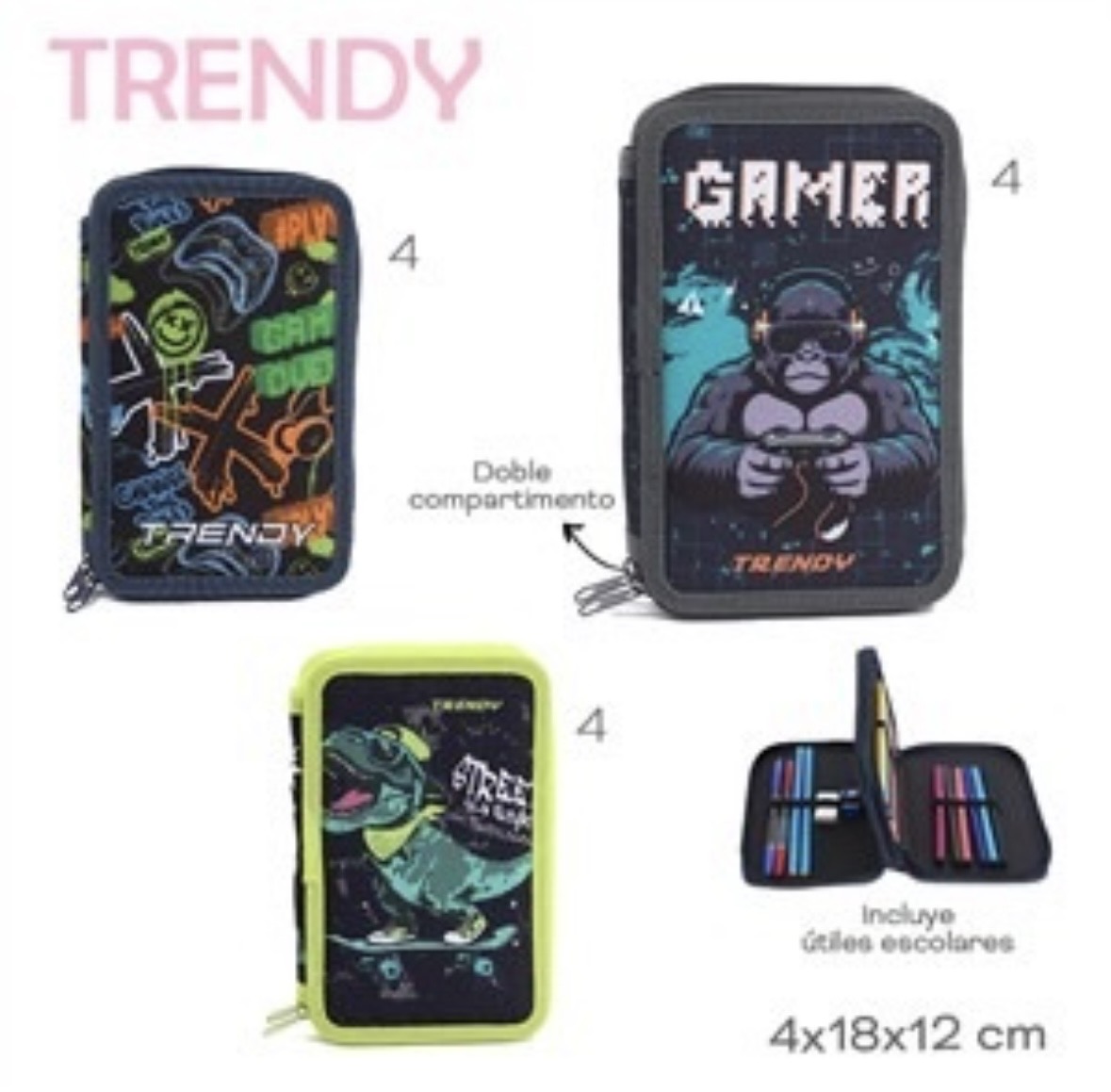 CARTUCHERA TRENDY 2 CIERRES